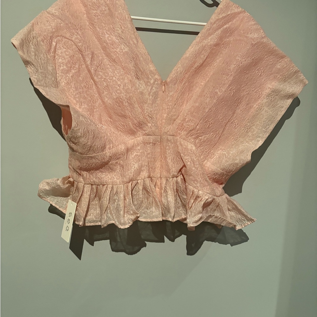 Sea New York Pink Florence Textured V-Neck Ruffle Blouse Size 16 — image 6 of 8